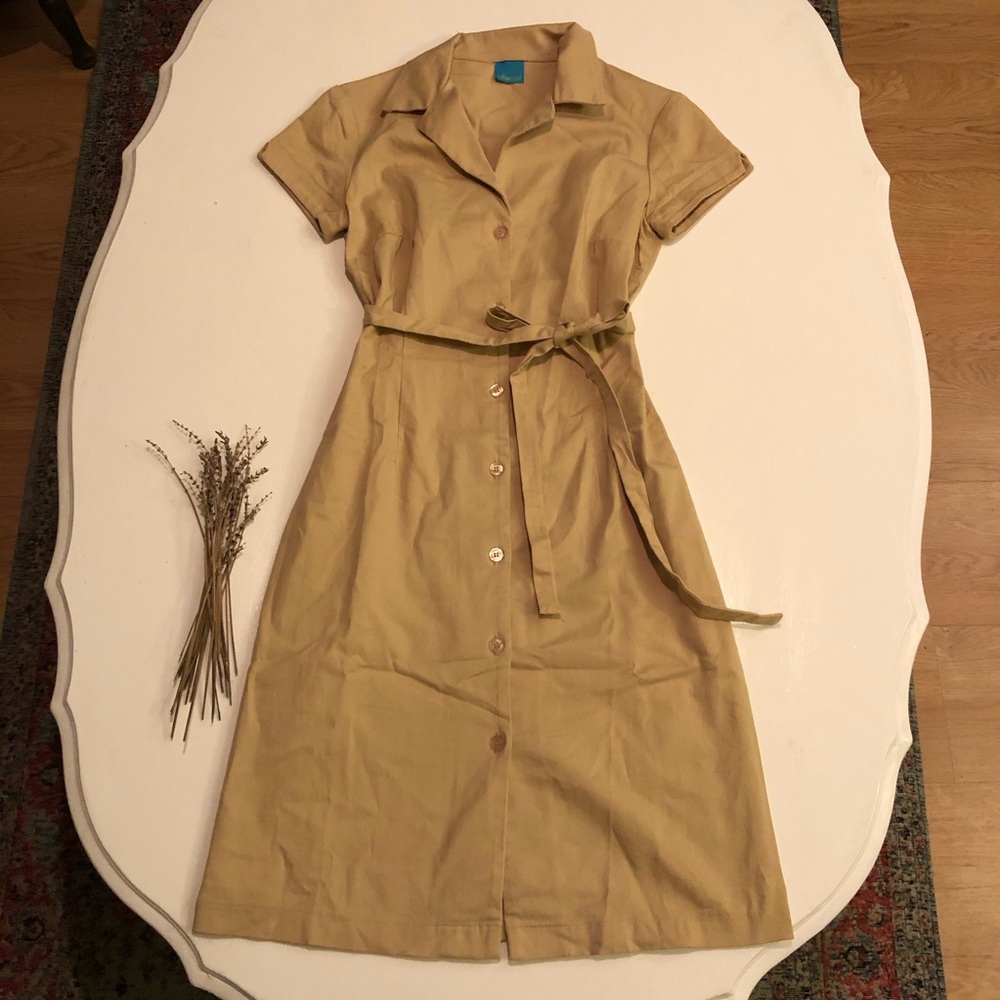 Vintage | Khaki Button Down Collared Mini Dress